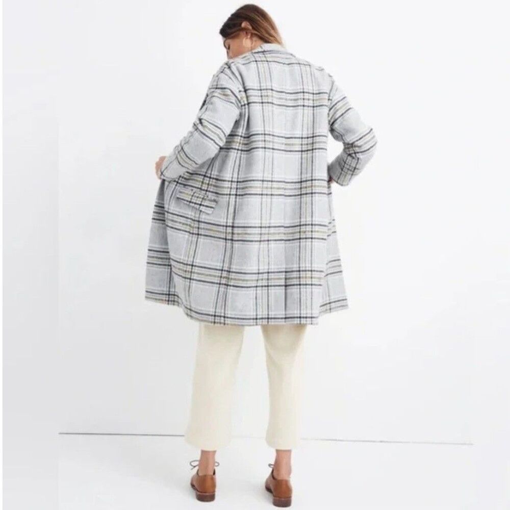 Madewell Bryant Coat Pearl Ivory Wool Blend Houndstooth Plaid Light Academia M - Picture 4 of 14